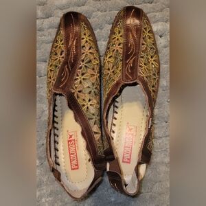 Pikolinos‎ Leather Slingback Sandals Floral Cut Out Sz 38